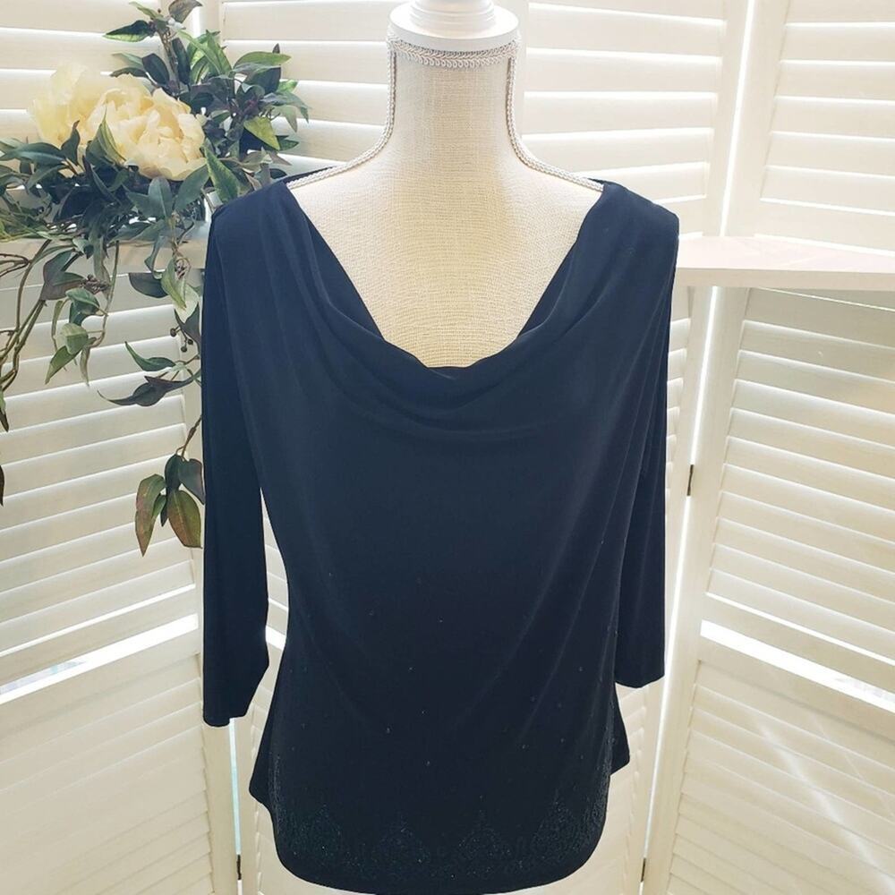 MSK BEADED DRAPE BLACK NECK BLOUSE SM/MED